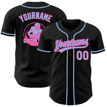 Load image into Gallery viewer, Custom Black Light Blue-Pink Authentic Baseball Jersey
