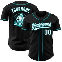 Load image into Gallery viewer, Custom Black White-Teal Authentic Baseball Jersey
