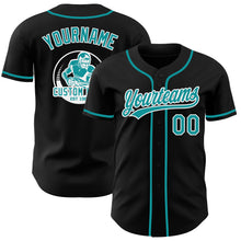 Load image into Gallery viewer, Custom Black Teal-White Authentic Baseball Jersey
