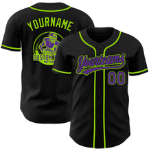 Load image into Gallery viewer, Custom Black Purple-Neon Green Authentic Baseball Jersey
