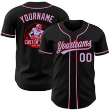 Load image into Gallery viewer, Custom Black Light Blue-Red Authentic Baseball Jersey
