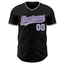 Laden Sie das Bild in den Galerie-Viewer, Custom Black Gray Purple-White Authentic Baseball Jersey
