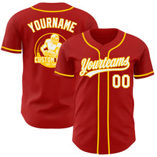 Load image into Gallery viewer, Custom Red White-Yellow Authentic Baseball Jersey
