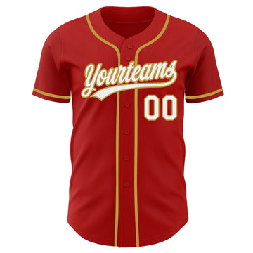 Custom Red White-Old Gold Authentic Baseball Jersey