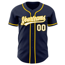 Load image into Gallery viewer, Custom Navy White-Yellow Authentic Baseball Jersey
