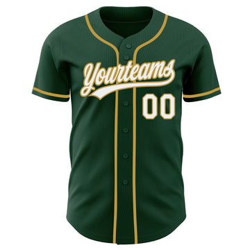 Custom Green White-Old Gold Authentic Baseball Jersey