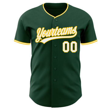 Custom Green White-Yellow Authentic Baseball Jersey