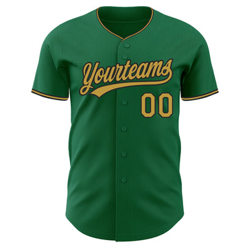 Custom Kelly Green Old Gold-Black Authentic Baseball Jersey