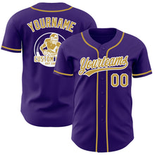 Load image into Gallery viewer, Custom Purple Old Gold-White Authentic Baseball Jersey
