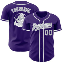 Load image into Gallery viewer, Custom Purple Gray-White Authentic Baseball Jersey
