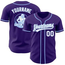 Laden Sie das Bild in den Galerie-Viewer, Custom Purple White-Light Blue Authentic Baseball Jersey
