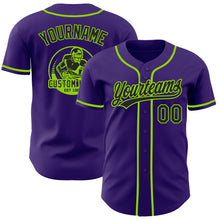Charger l'image dans la galerie, Custom Purple Black-Neon Green Authentic Baseball Jersey
