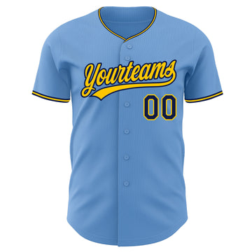 Custom Light Blue Navy-Yellow Authentic Baseball Jersey