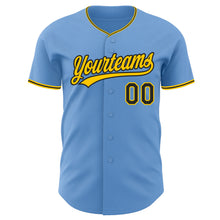 Load image into Gallery viewer, Custom Light Blue Black-Yellow Authentic Baseball Jersey
