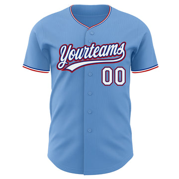 Custom Light Blue White Royal-Red Authentic Baseball Jersey