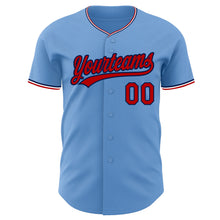 Laden Sie das Bild in den Galerie-Viewer, Custom Light Blue Red Navy-White Authentic Baseball Jersey
