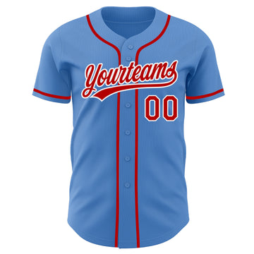 Custom Powder Blue Red-White Authentic Baseball Jersey