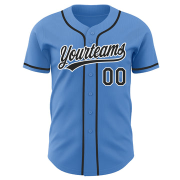 Custom Powder Blue Black-White Authentic Baseball Jersey