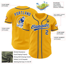 Load image into Gallery viewer, Custom Gold Royal-White Authentic Baseball Jersey
