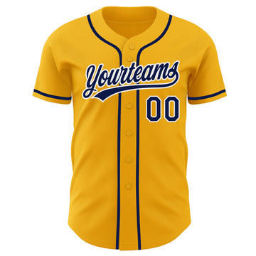 Custom Gold Navy-White Authentic Baseball Jersey