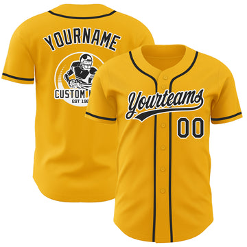 Custom Gold Black-White Authentic Baseball Jersey