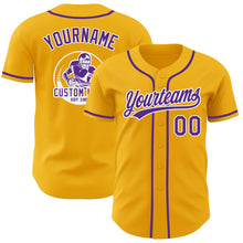 Load image into Gallery viewer, Custom Gold Purple-White Authentic Baseball Jersey
