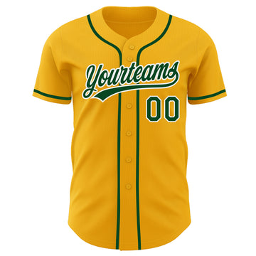 Custom Gold Green-White Authentic Baseball Jersey