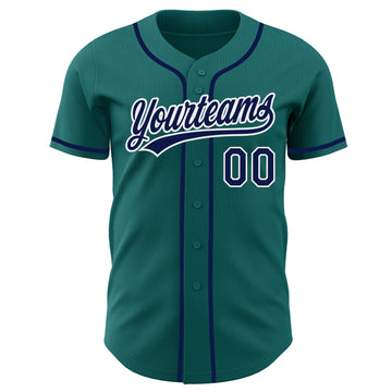 Custom Teal Navy-White Authentic Baseball Jersey