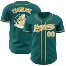 Laden Sie das Bild in den Galerie-Viewer, Custom Teal Old Gold-White Authentic Baseball Jersey
