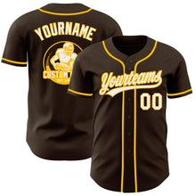 Load image into Gallery viewer, Custom Brown White-Gold Authentic Baseball Jersey
