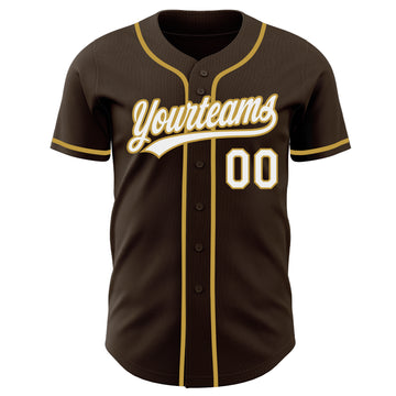Custom Brown White-Old Gold Authentic Baseball Jersey
