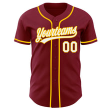 Load image into Gallery viewer, Custom Crimson White-Yellow Authentic Baseball Jersey
