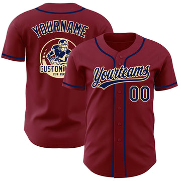 Custom Crimson Navy-Cream Authentic Baseball Jersey