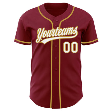 Custom Crimson White-Old Gold Authentic Baseball Jersey