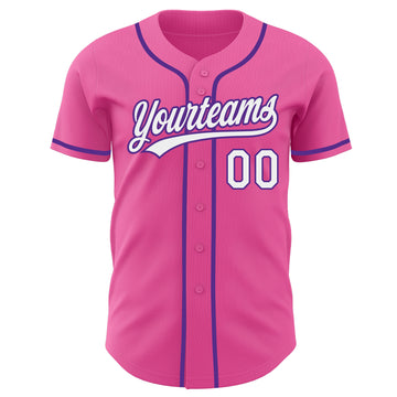 Custom Pink White-Purple Authentic Baseball Jersey