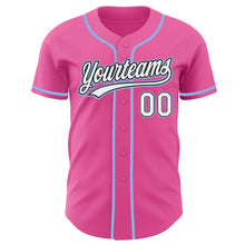 Load image into Gallery viewer, Custom Pink White Black-Light Blue Authentic Baseball Jersey
