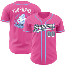 Load image into Gallery viewer, Custom Pink White Black-Light Blue Authentic Baseball Jersey
