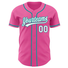 Load image into Gallery viewer, Custom Pink White-Teal Authentic Baseball Jersey

