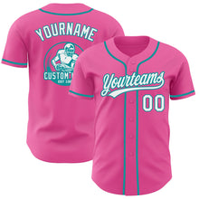 Load image into Gallery viewer, Custom Pink White-Teal Authentic Baseball Jersey
