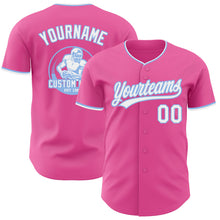 Load image into Gallery viewer, Custom Pink White-Light Blue Authentic Baseball Jersey
