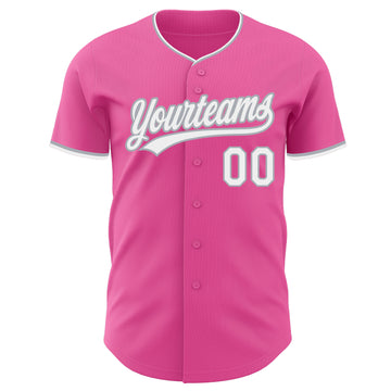 Custom Pink White-Gray Authentic Baseball Jersey