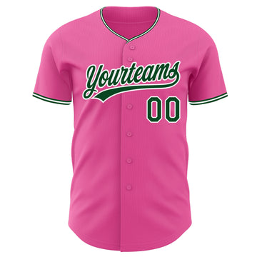 Custom Pink Green-White Authentic Baseball Jersey