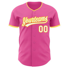Load image into Gallery viewer, Custom Pink White-Yellow Authentic Baseball Jersey
