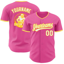 Load image into Gallery viewer, Custom Pink White-Yellow Authentic Baseball Jersey

