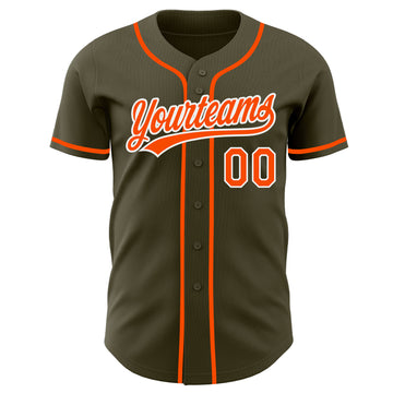 Custom Olive Orange-White Authentic Baseball Jersey