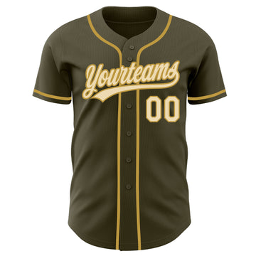 Custom Olive Cream-Old Gold Authentic Baseball Jersey