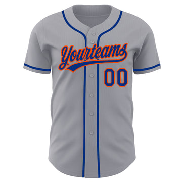 Custom Gray Royal-Orange Authentic Baseball Jersey