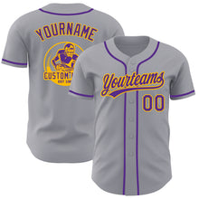 Load image into Gallery viewer, Custom Gray Purple-Gold Authentic Baseball Jersey

