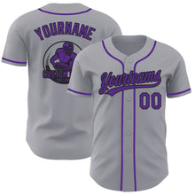 Load image into Gallery viewer, Custom Gray Purple-Black Authentic Baseball Jersey
