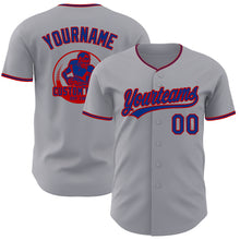 Load image into Gallery viewer, Custom Gray Royal-Red Authentic Baseball Jersey
